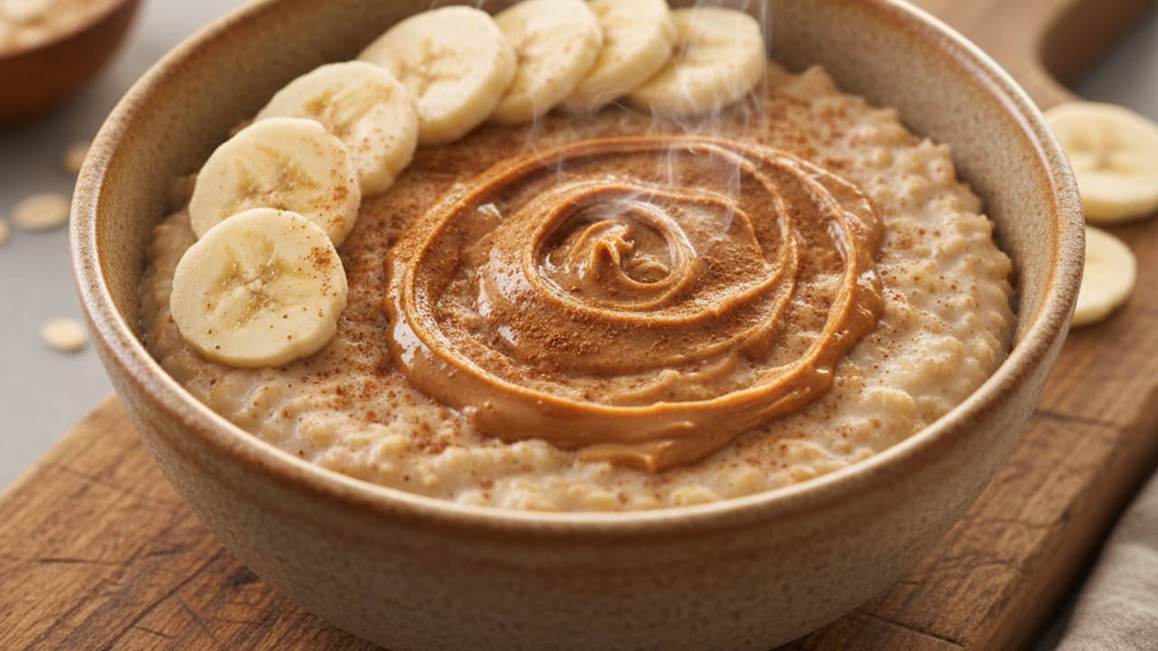 Avena Proteica con Mantequilla de Maní y Banana