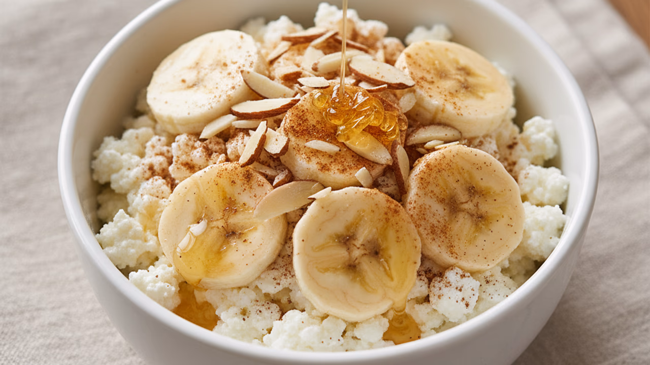 Bowl de Cottage con Almendras, Miel y Canela