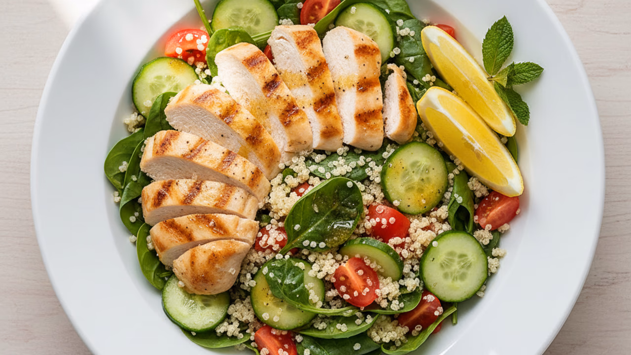 Ensalada Templada de Pollo con Quinoa y Vegetales