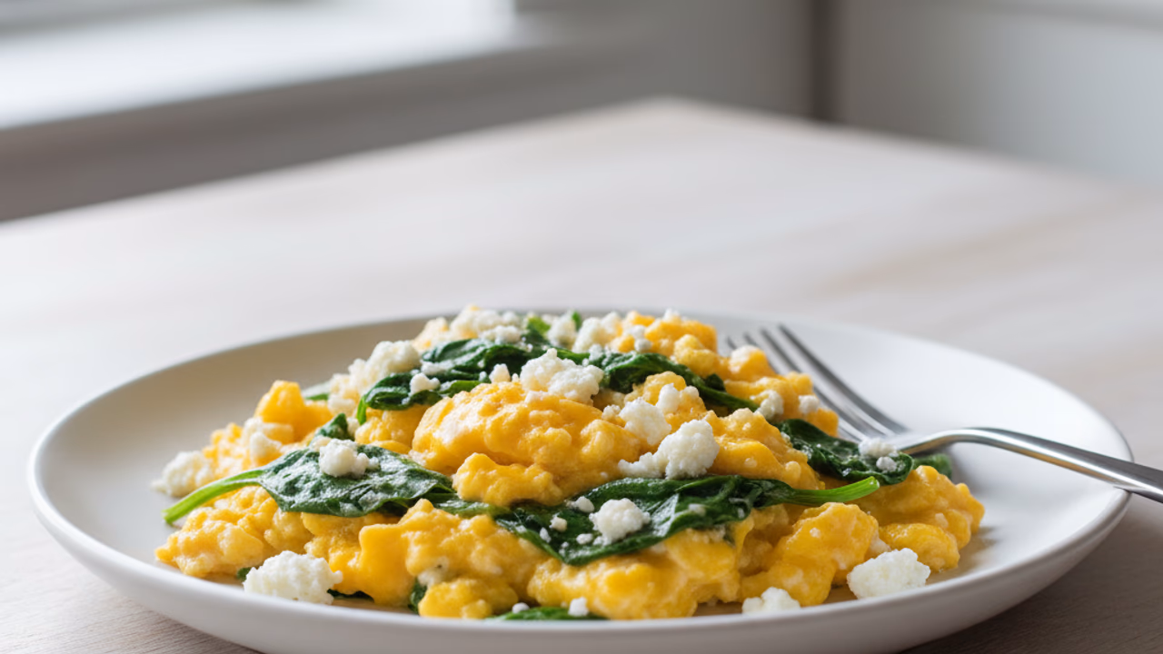 Huevos Revueltos con Espinaca y Queso Feta